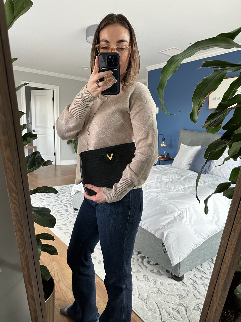 Valentino Garavani Black Clutch with Gold V Emblem